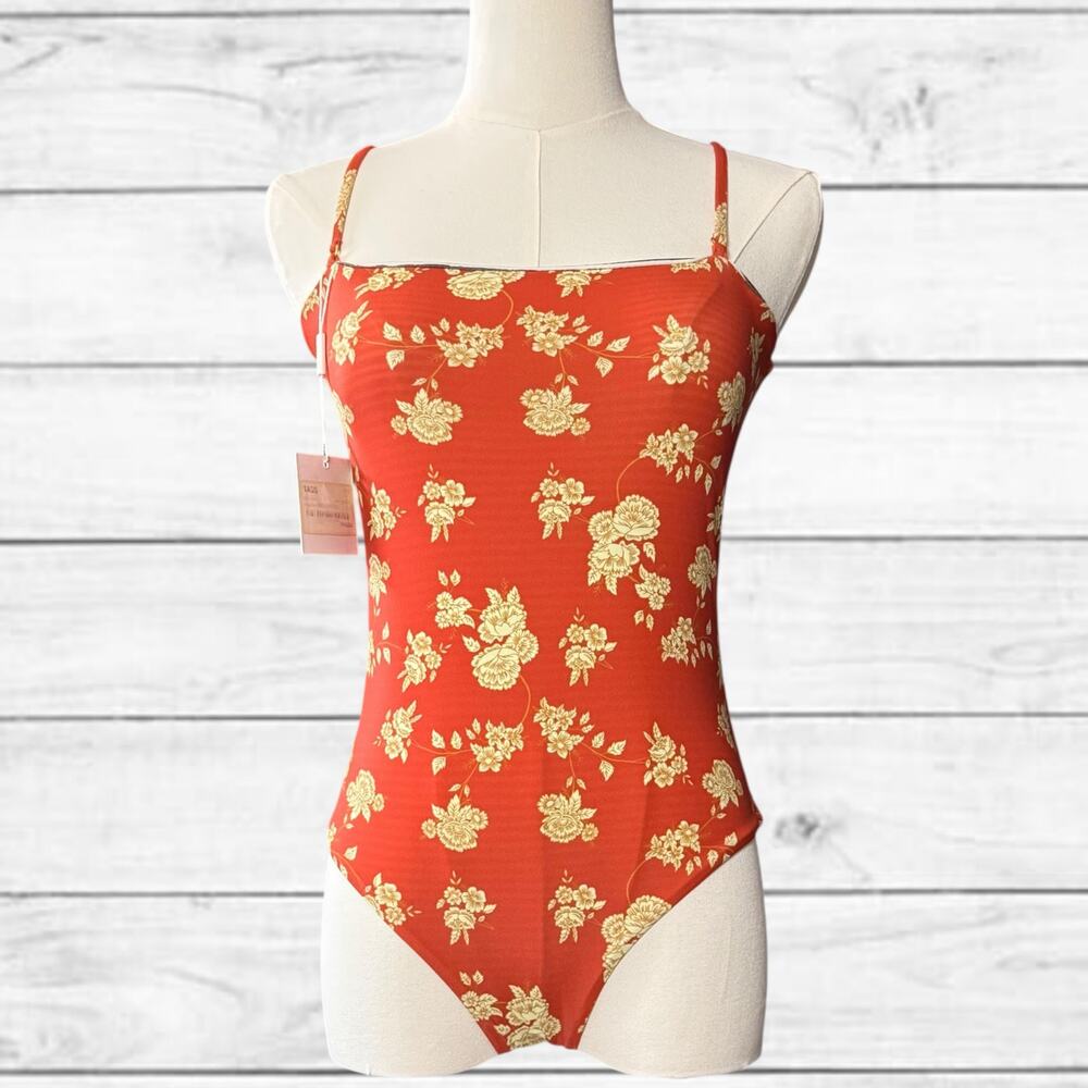 93. NWT ROVE Orange May Floral One Piece Swimsuit Size Small MSRP: $165